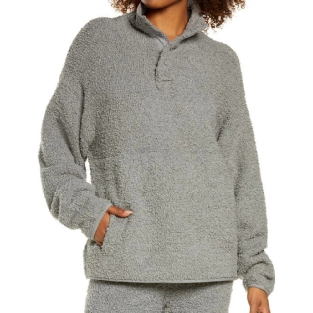 SKIMS Cozy Knit Teddy Pullover Sweater In Smoke Color Women's Size L/XL